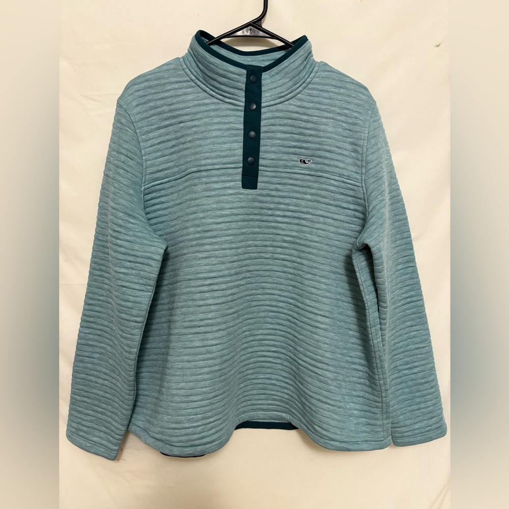 Vineyard Vines Stormy Seas Blue Quilted 1/4 Snap Button Pullover Size XL‎
